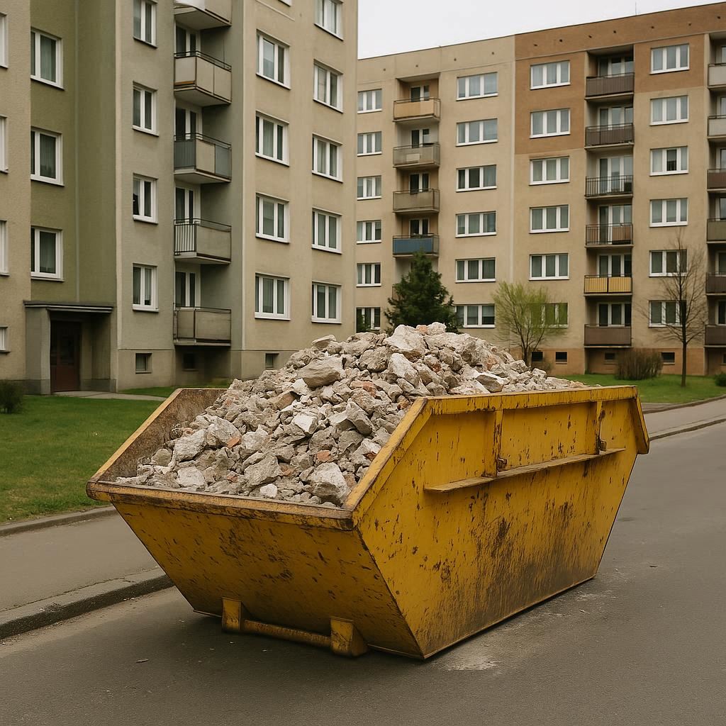 Żółty kontener na osiedlu w Poznaniu
