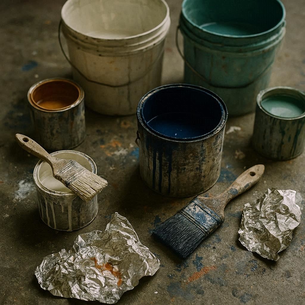 Zużyte akcesoria po malowaniu mieszkania343