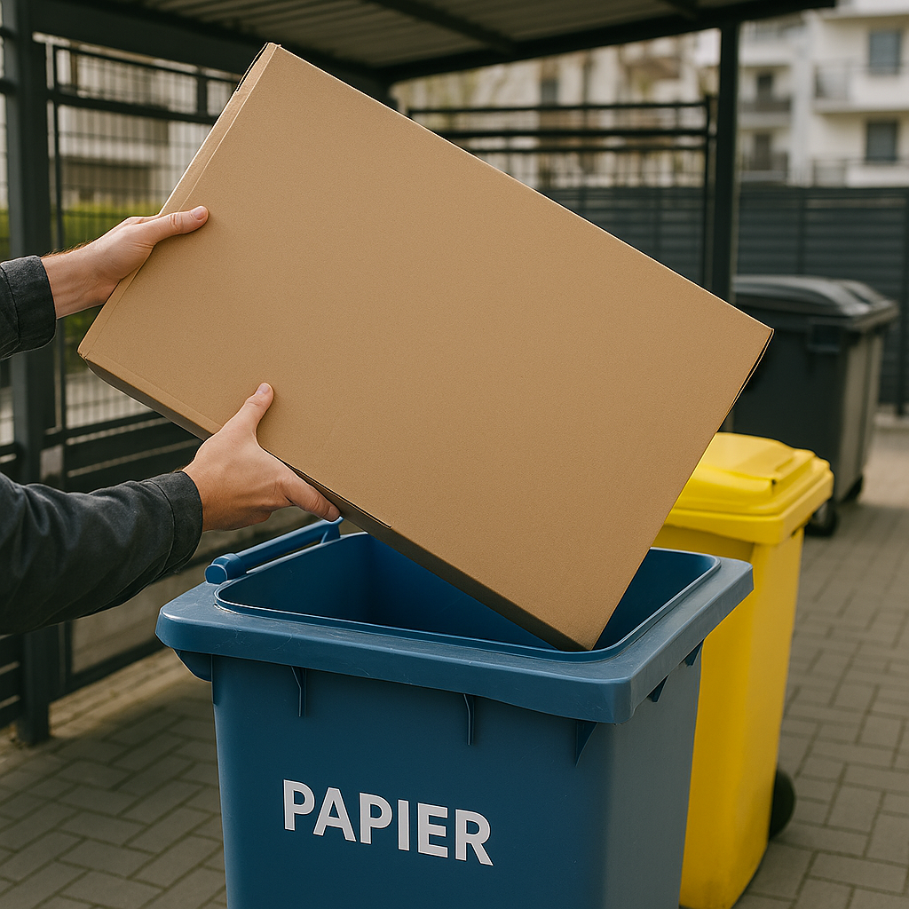 Wyrzucanie kartonu do pojemnika